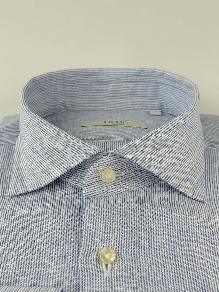Mille Stripe Linen Dress Shirt - Blue