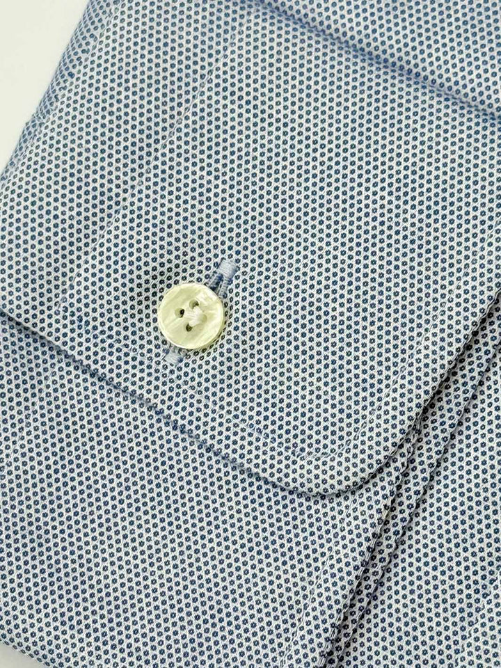 Micro-Floral Cotton Dress Shirt - Blue