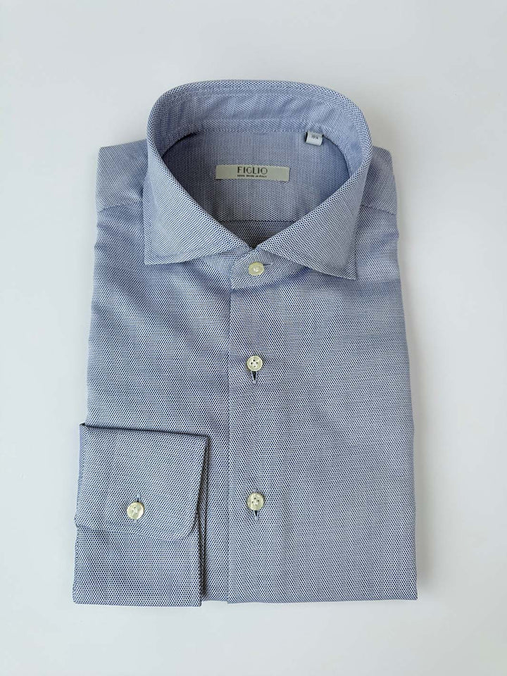 Micro-Floral Cotton Dress Shirt - Blue