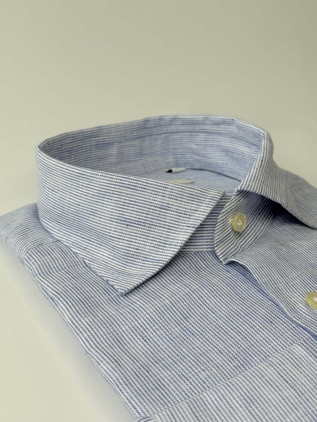 Mille Stripe Linen Dress Shirt - Blue