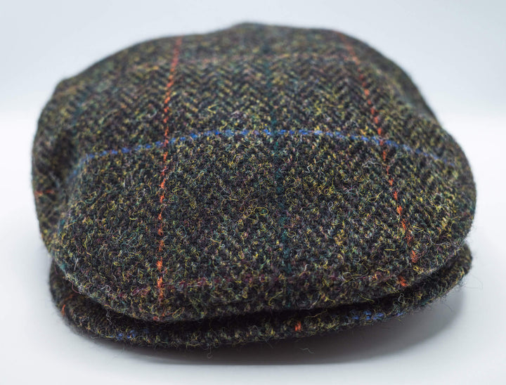 Herringbone Tweed Check Driving Cap - Green-Brown