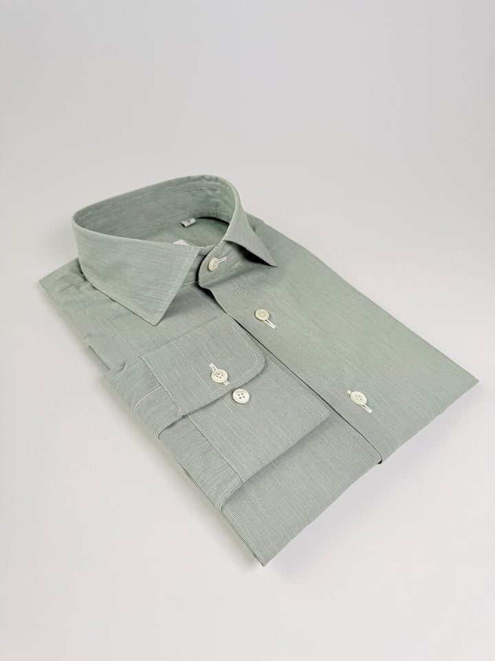 Micro-Stripe Cotton Dress Shirt - Green