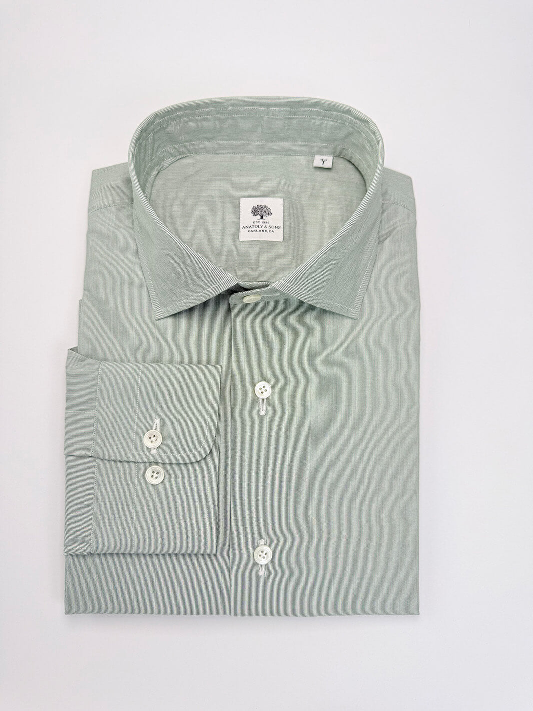 Green Micro-Stripe Cotton Dress Shirt Anatoly & Sons Green Micro-Stripe Cotton Dress Shirt Anatoly & Sons