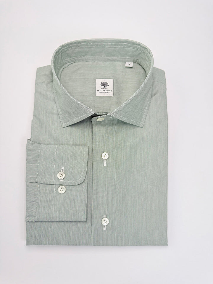 Micro-Stripe Cotton Dress Shirt - Green