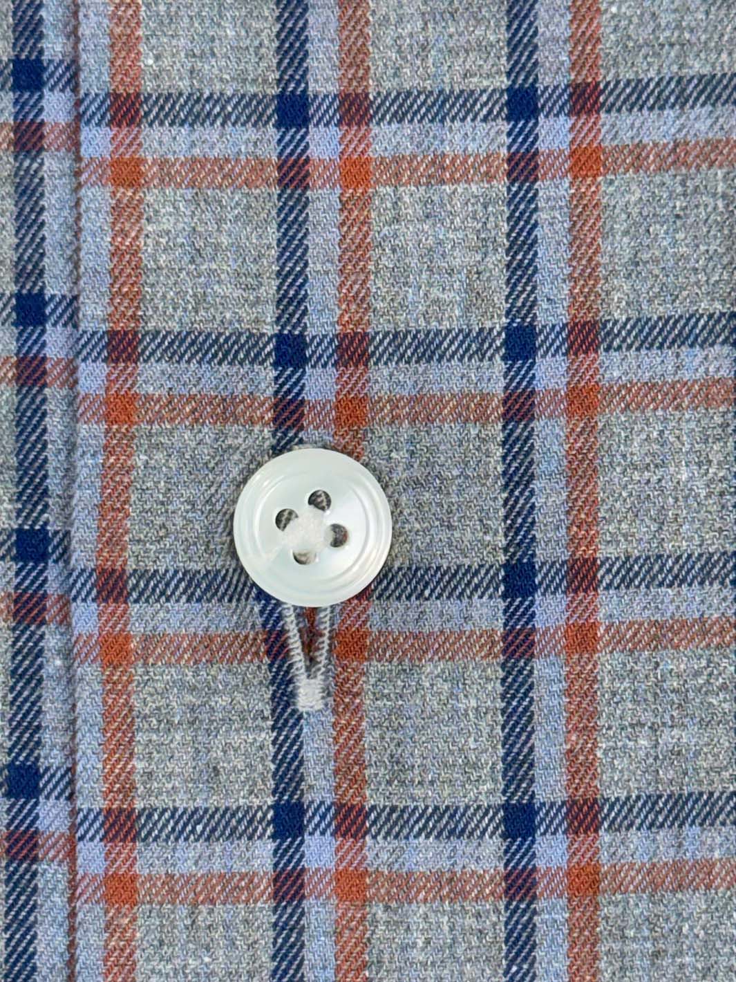 Grey Linen Plaid Shirt - Blue & Orange