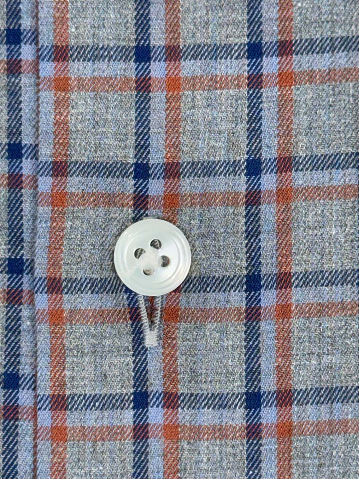 Grey Linen Plaid Shirt - Blue & Orange