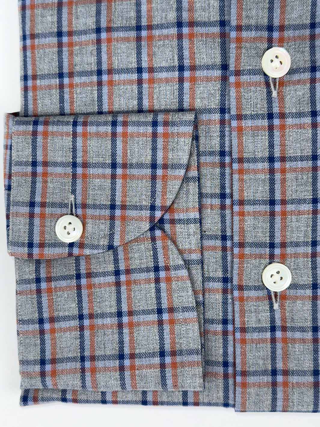 Grey Linen Plaid Shirt - Blue & Orange