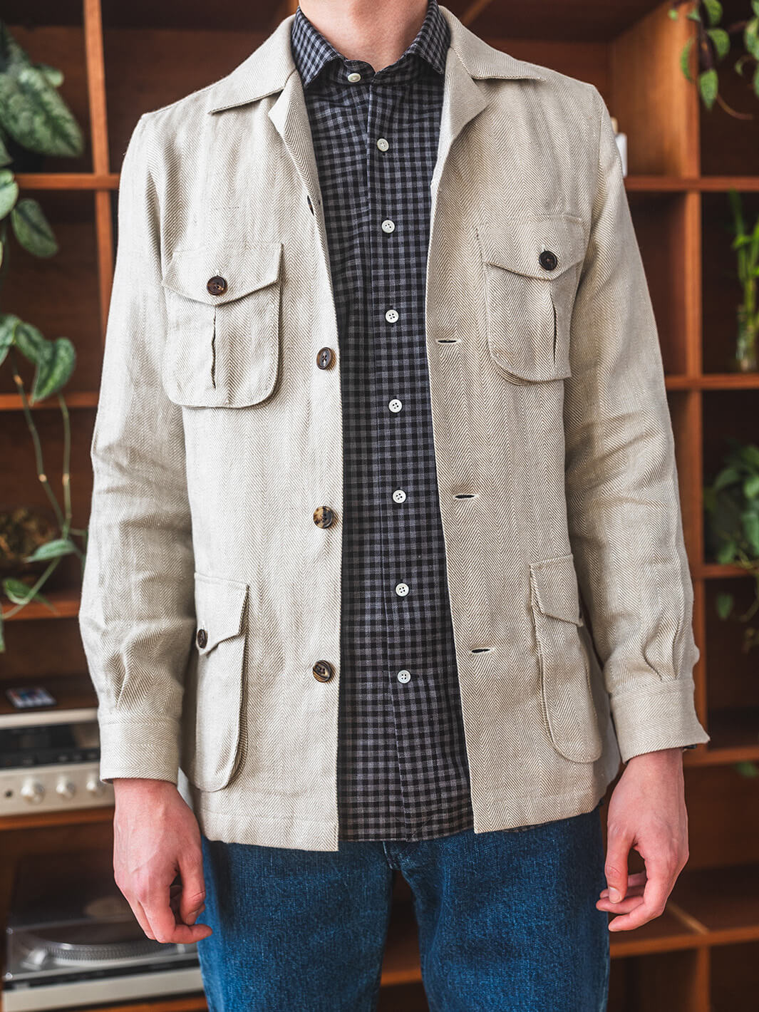 Linen Herringbone Safari Jacket - Ivory