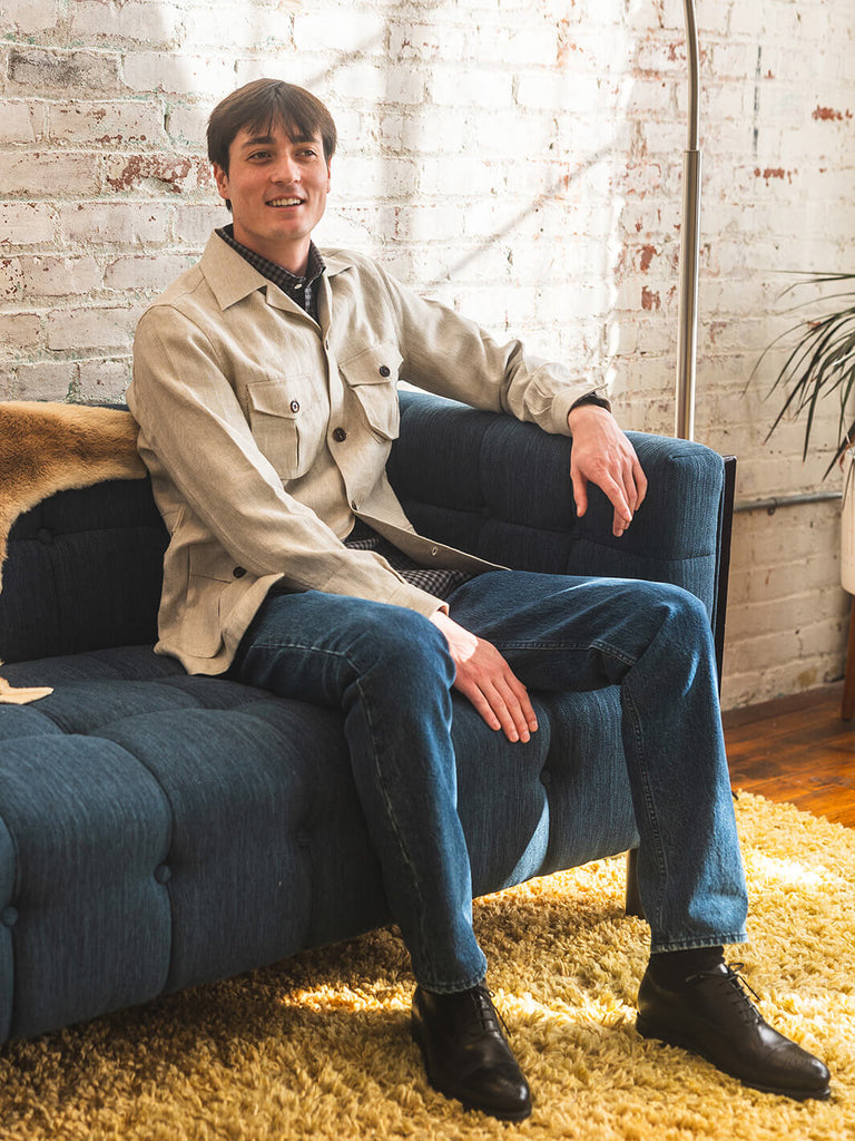 Ivory Linen Herringbone Safari Jacket | 100 Hands – Anatoly & Sons