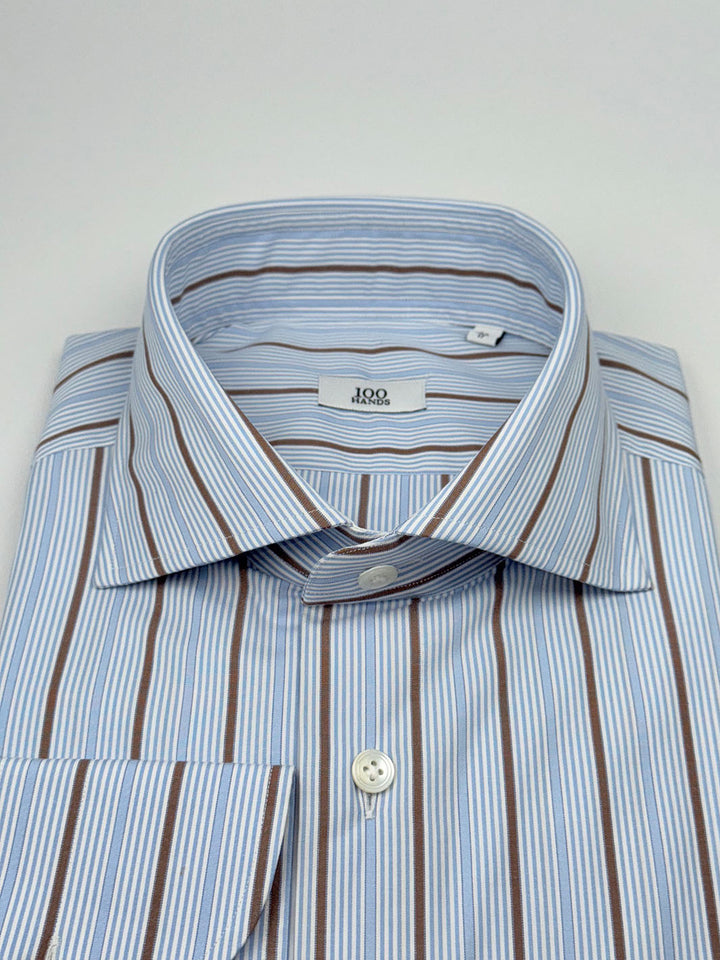 Multi-Stripe Cotton Shirt - Light Blue & Brown