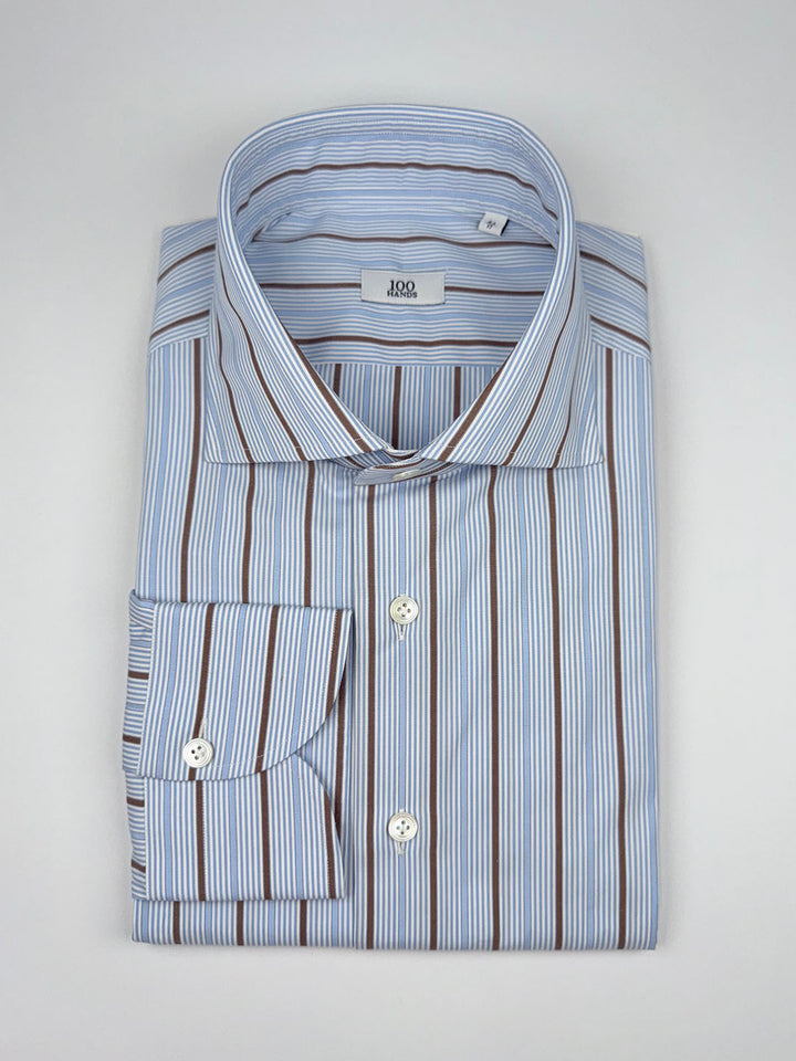 Multi-Stripe Cotton Shirt - Light Blue & Brown