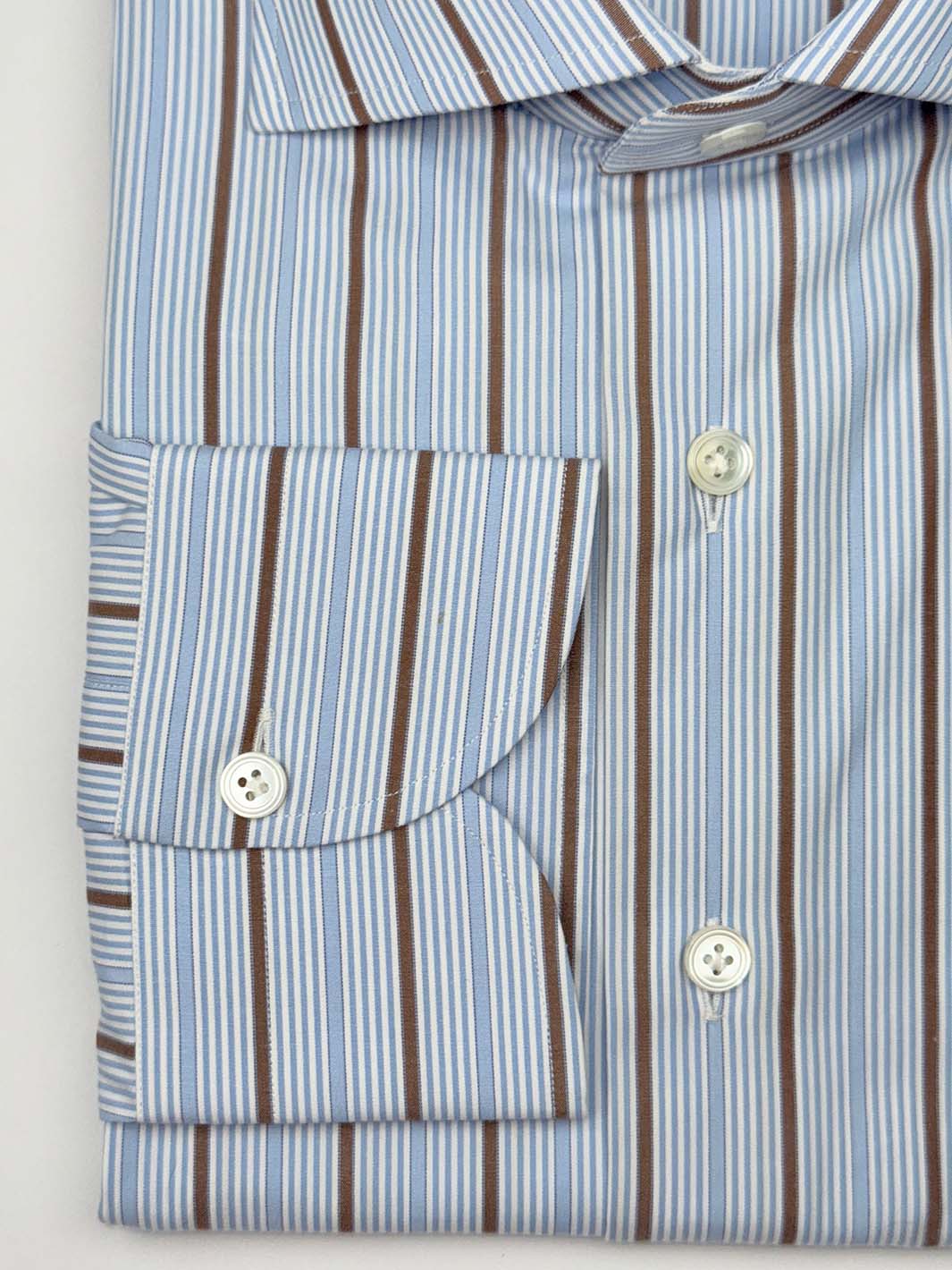 Multi-Stripe Cotton Shirt - Light Blue & Brown