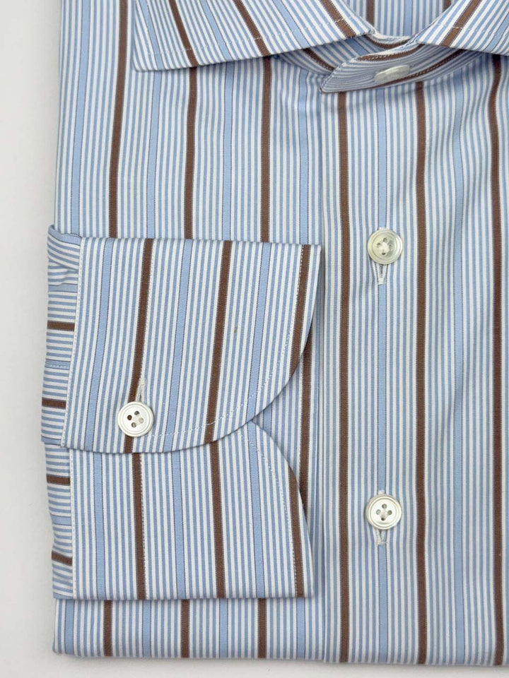 Multi-Stripe Cotton Shirt - Light Blue & Brown