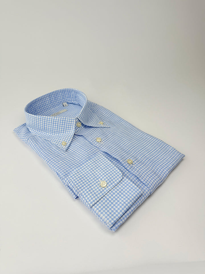 Gingham Button-Down Dress Shirt - Light Blue