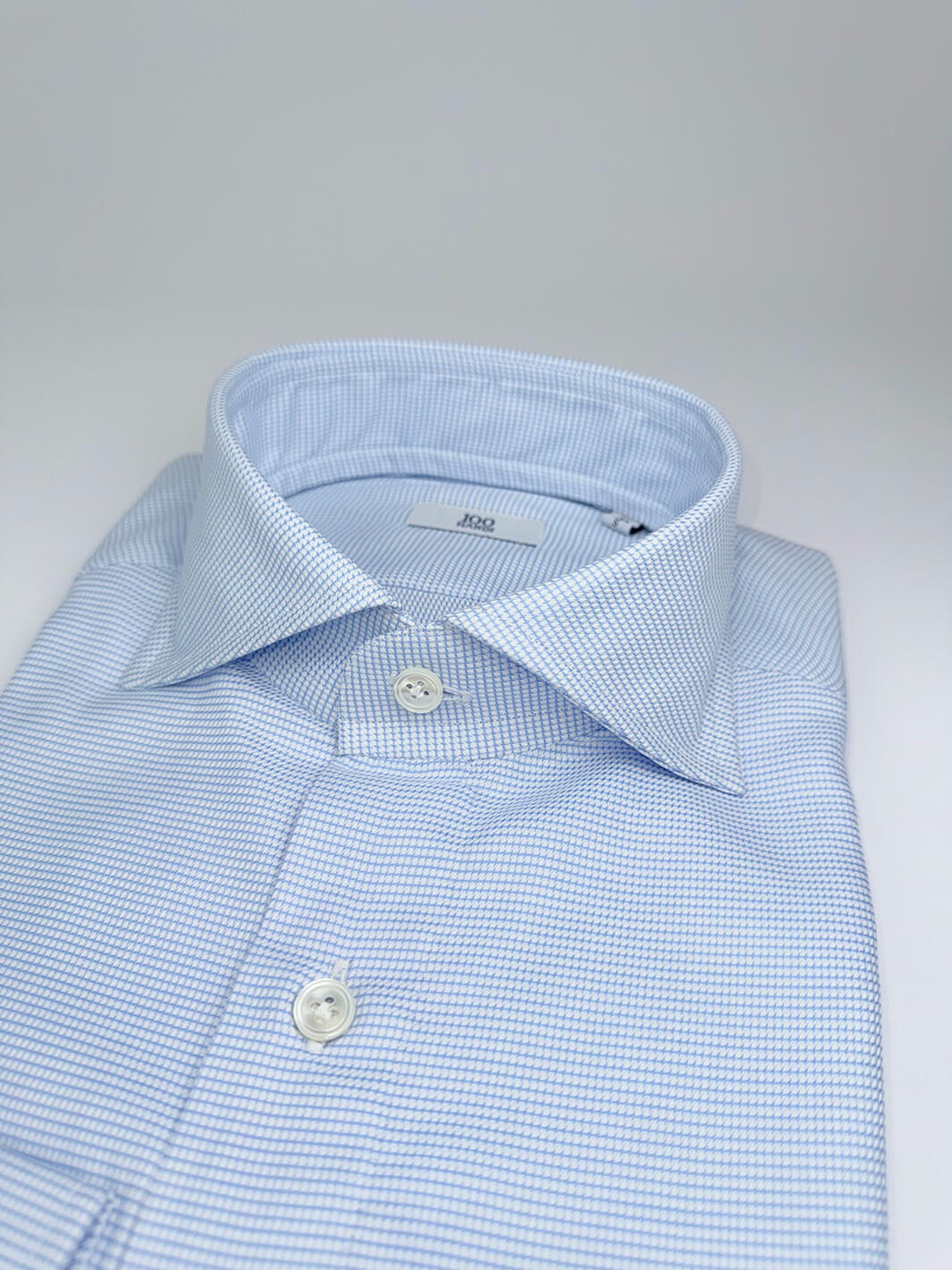 Cotton Houndstooth Dress Shirt - Light Blue