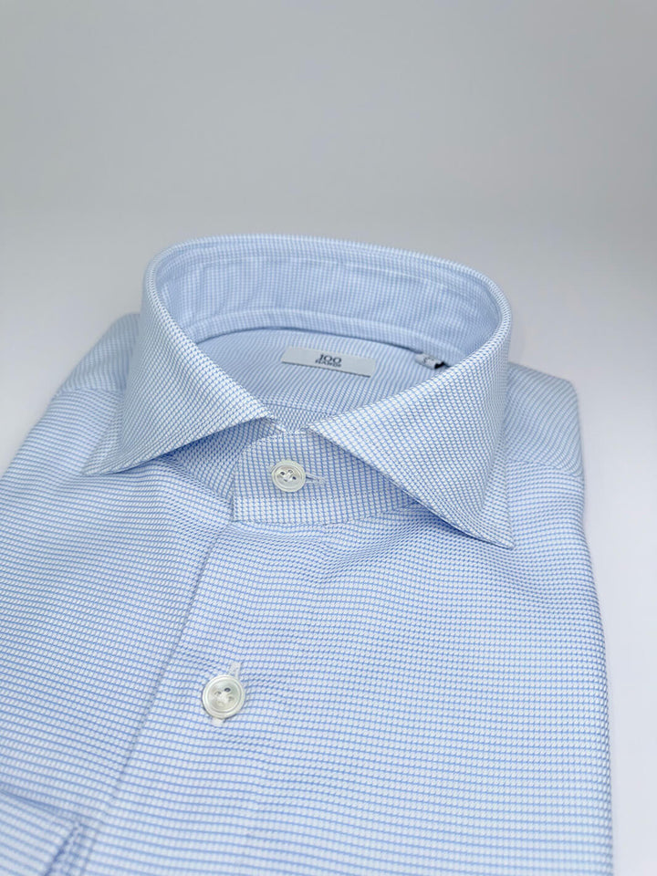 Cotton Houndstooth Dress Shirt - Light Blue