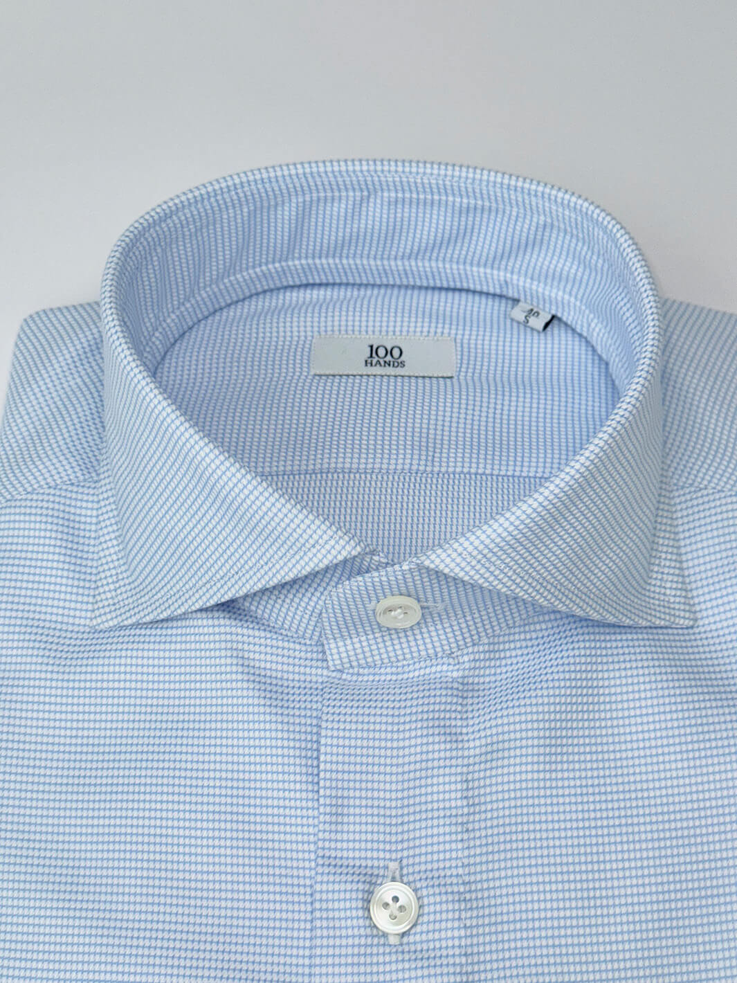 Cotton Houndstooth Dress Shirt - Light Blue