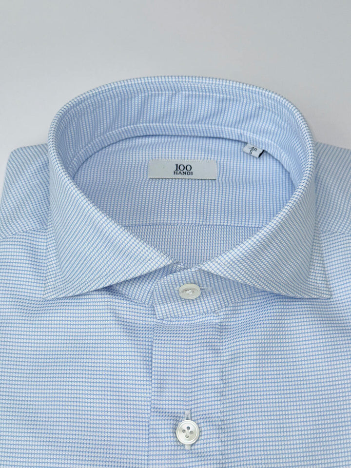 Cotton Houndstooth Dress Shirt - Light Blue