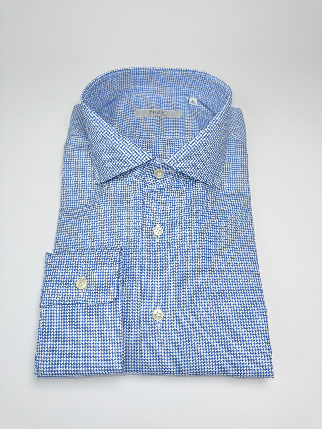 Cotton Houndstooth Dress Shirt - Light Blue