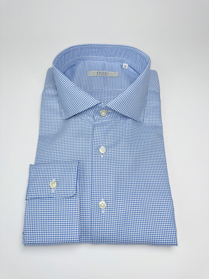 Cotton Houndstooth Dress Shirt - Light Blue
