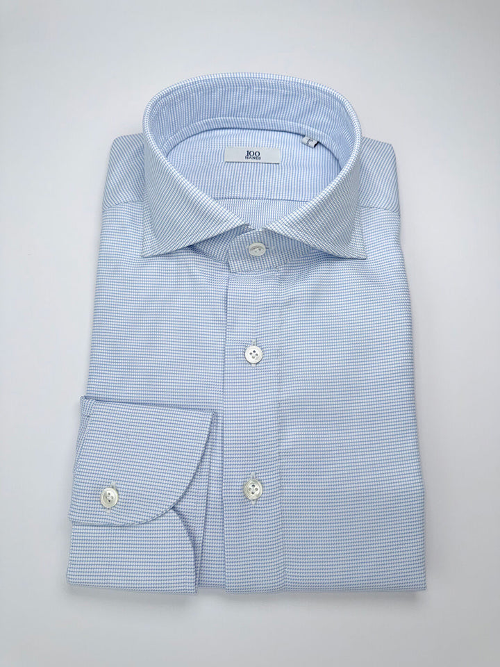 Cotton Houndstooth Dress Shirt - Light Blue