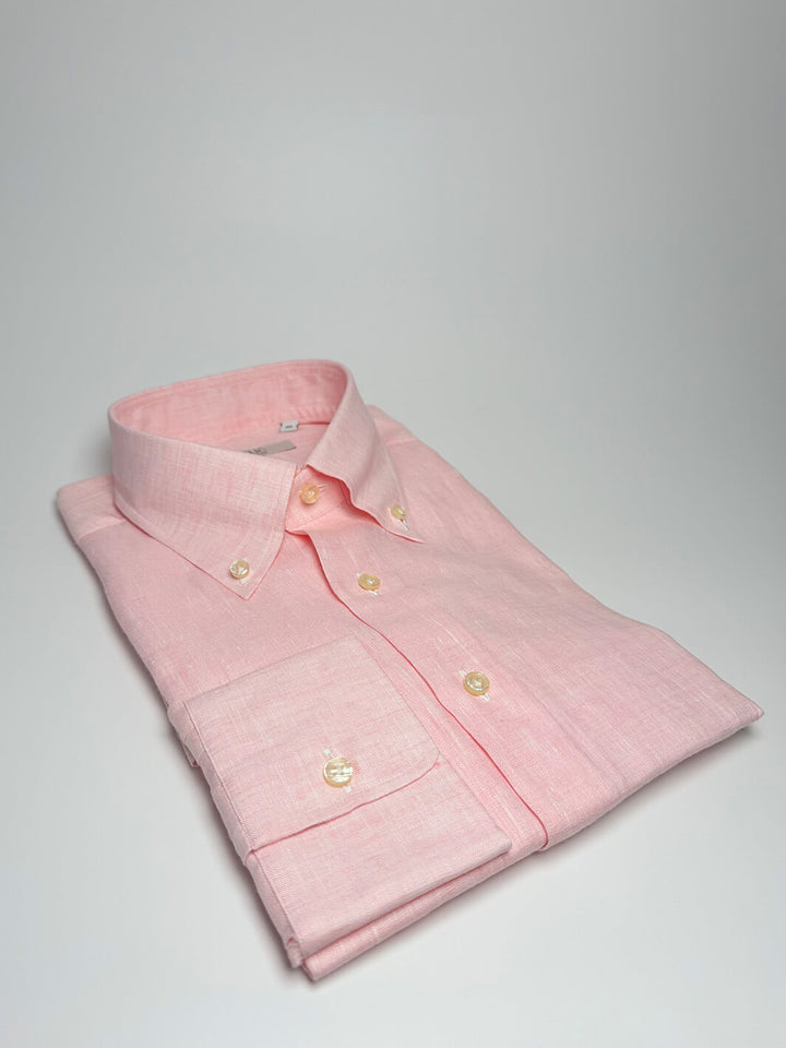 Linen Button-Down Dress Shirt - Light Pink