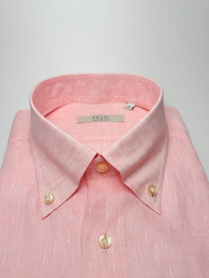 Linen Button-Down Dress Shirt - Light Pink