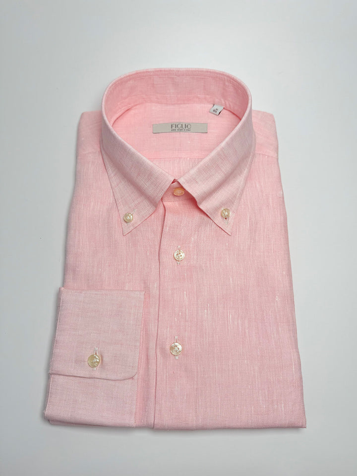 Linen Button-Down Dress Shirt - Light Pink