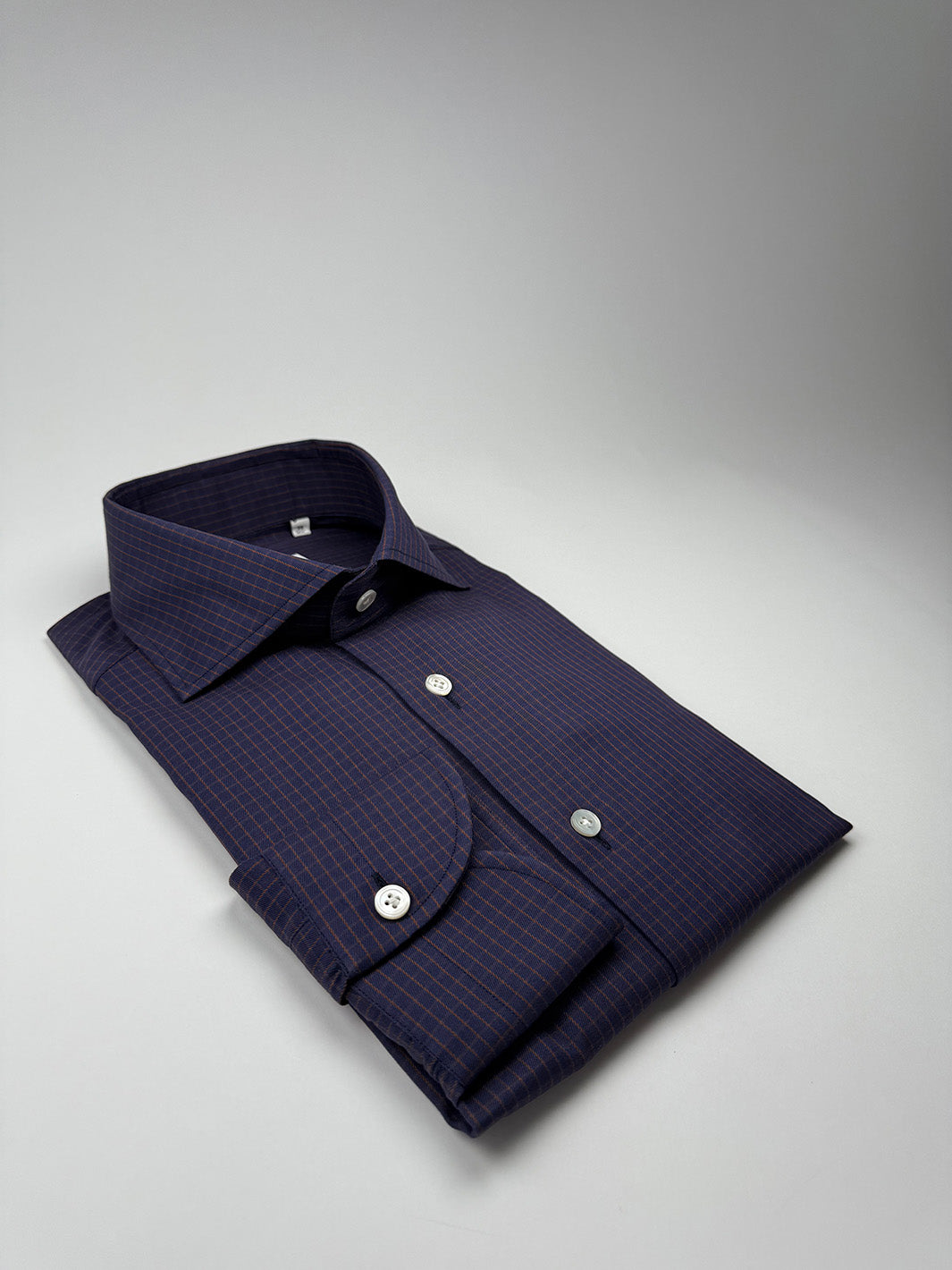 Micro-Check Cotton Dress Shirt - Navy & Orange