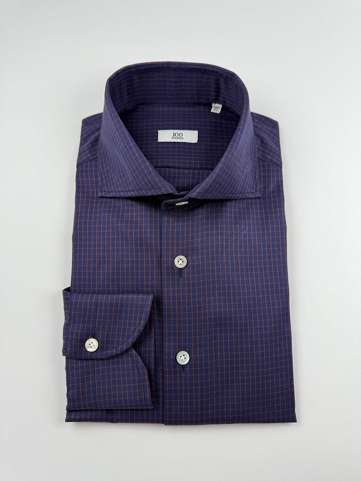 Micro-Check Cotton Dress Shirt - Navy & Orange