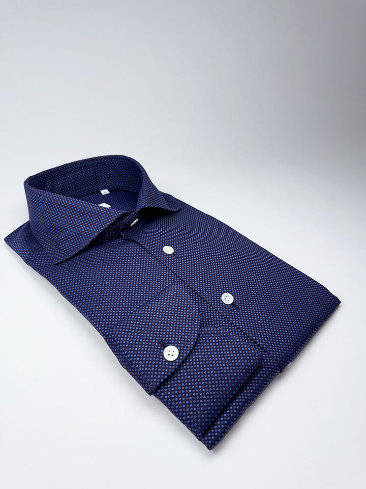 Micro-Floral Cotton Dress Shirt - Nile Blue