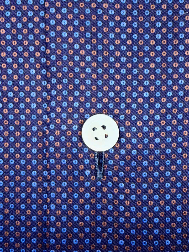 Micro-Floral Cotton Dress Shirt - Nile Blue