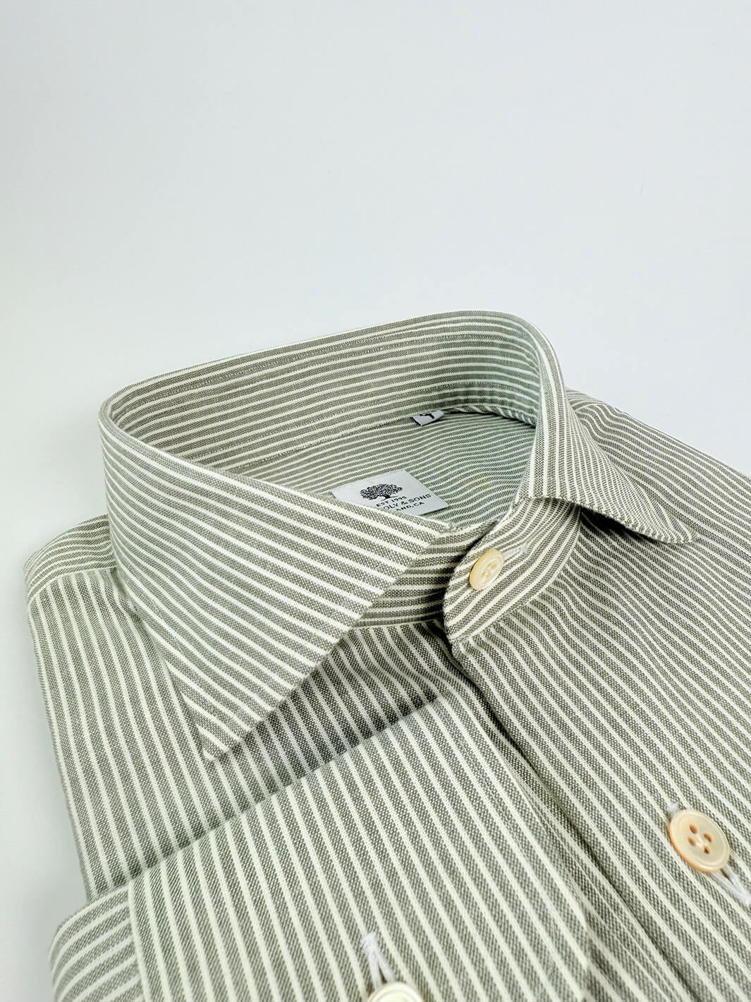 Bold Stripe Cotton Dress Shirt - Olive