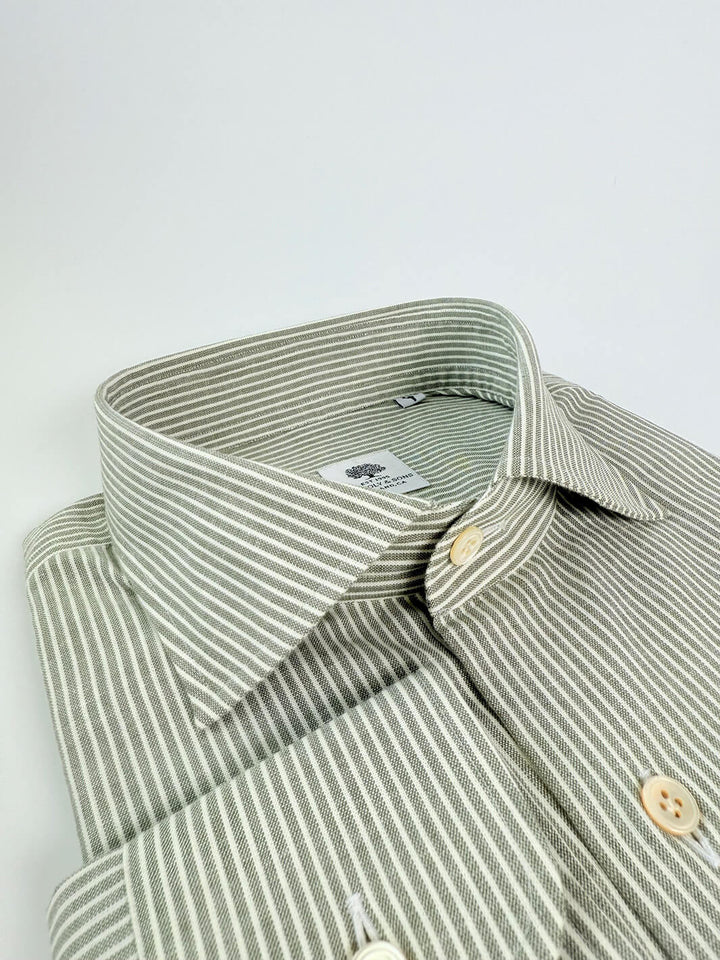 Bold Stripe Cotton Dress Shirt - Olive