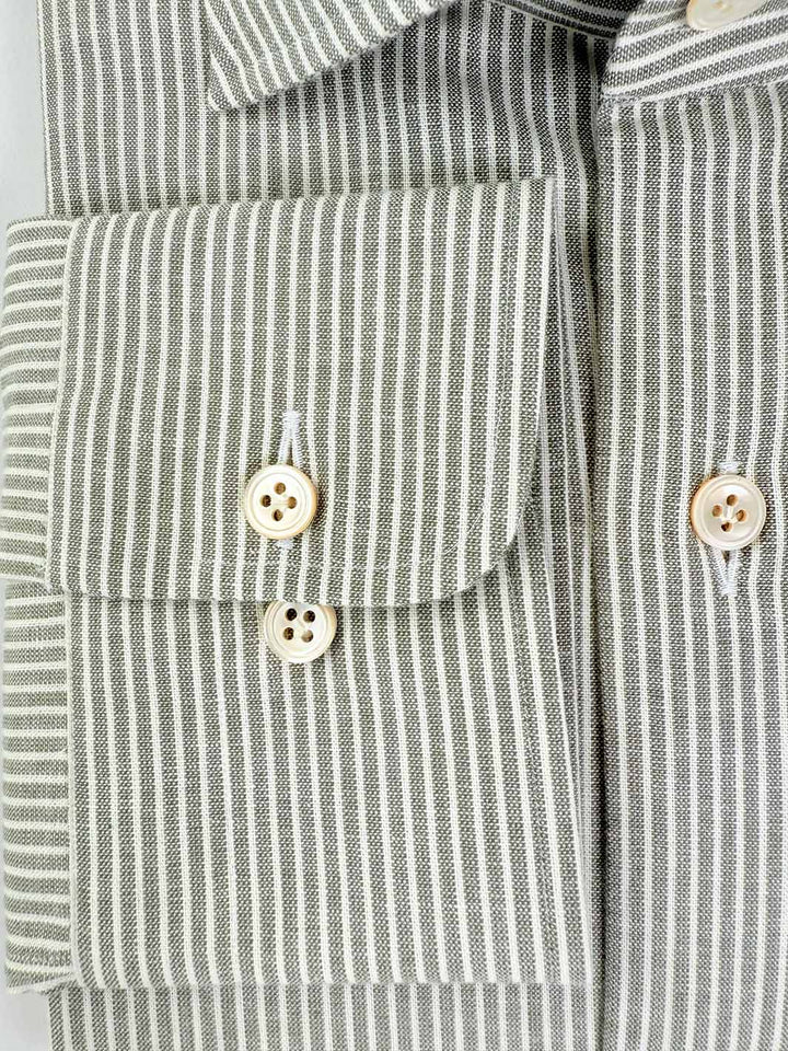 Bold Stripe Cotton Dress Shirt - Olive
