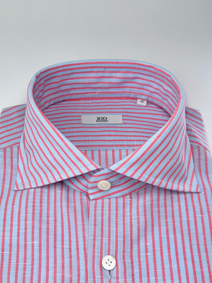 Striped Linen-Cotton Dress Shirt - Rose Pink