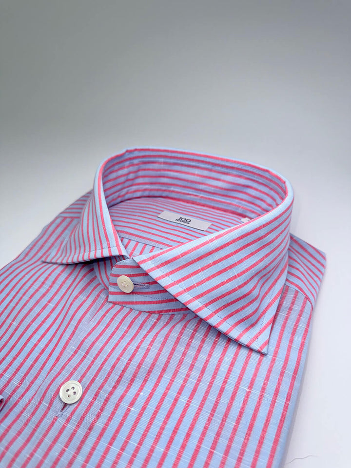 Striped Linen-Cotton Dress Shirt - Rose Pink