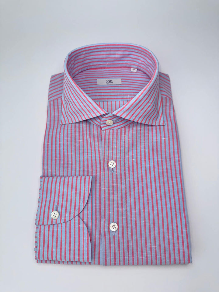 Striped Linen-Cotton Dress Shirt - Rose Pink