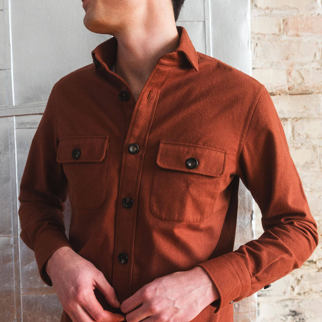 Rust Cotton Flannel Overshirt Anatoly & Sons Rust Cotton Flannel Overshirt Anatoly & Sons