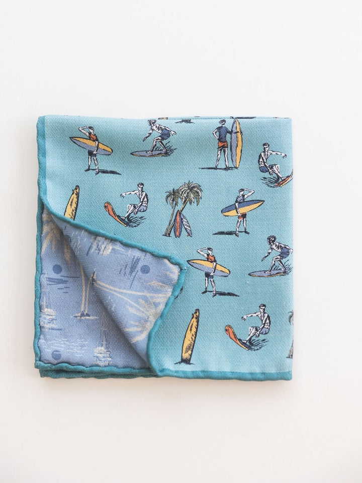 Silk Surf Motif Pocket Square - Sky Blue