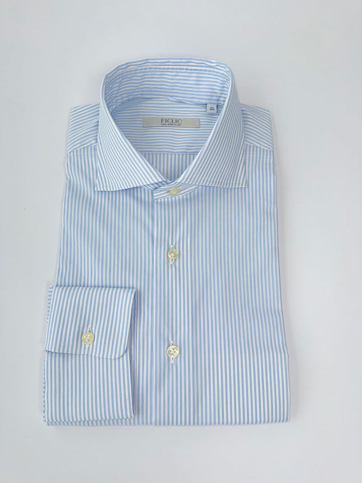 Pinstripe Cotton Dress Shirt - Sky Blue