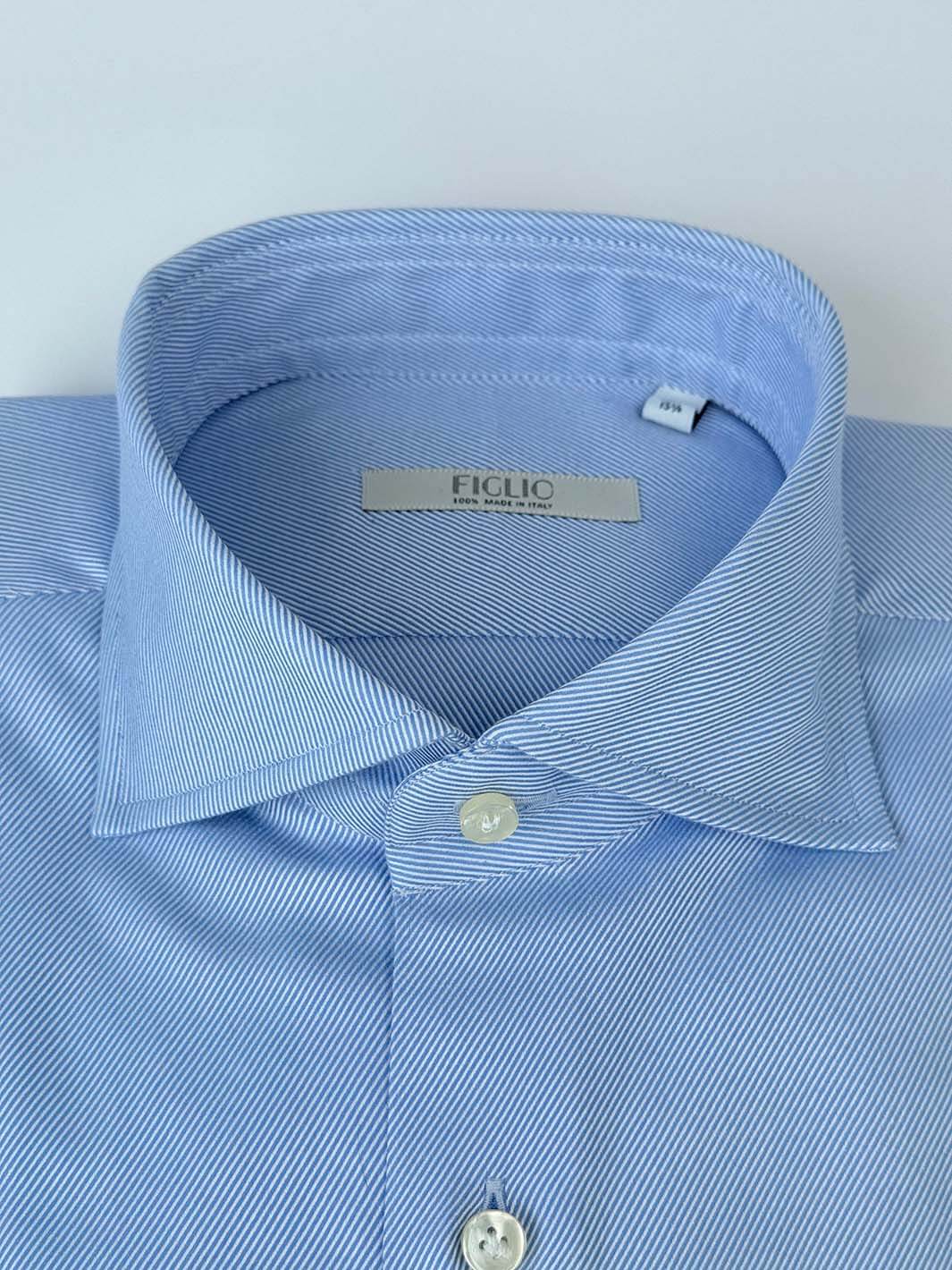 Mid Blue Cotton Twill Dress Shirt Anatoly & Sons Mid Blue Cotton Twill Dress Shirt Anatoly & Sons