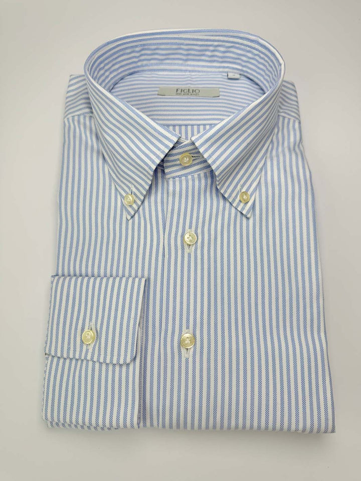Striped Button-Down Oxford Shirt - Light Blue