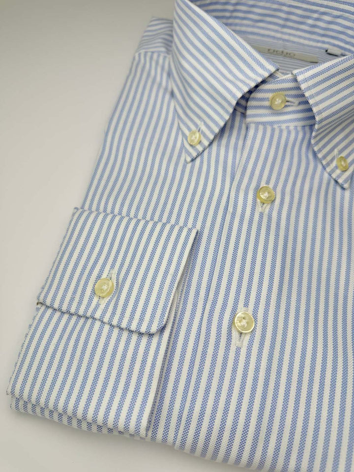 Striped Button-Down Oxford Shirt - Light Blue