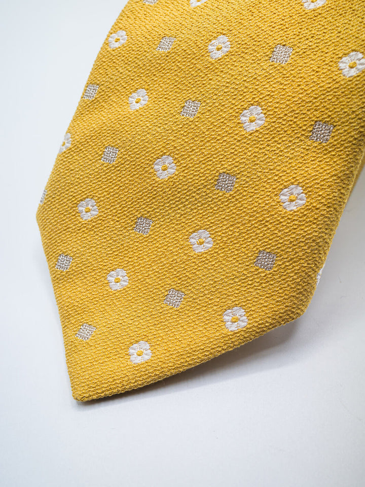 Silk Floral Print Tie - Yellow