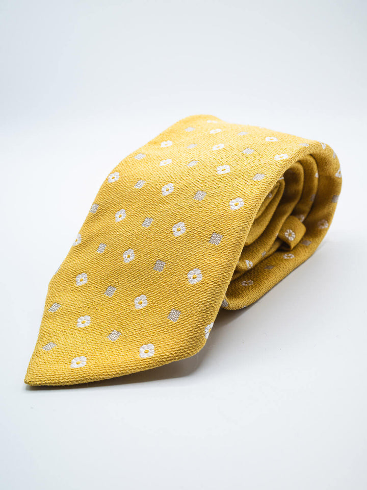 Silk Floral Print Tie - Yellow