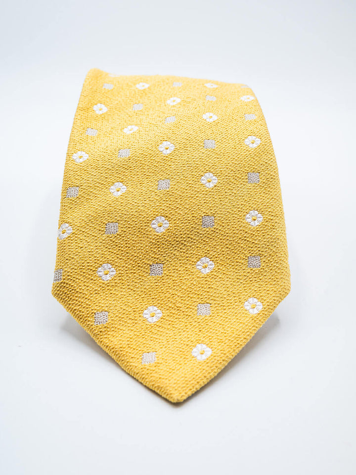 Silk Floral Print Tie - Yellow