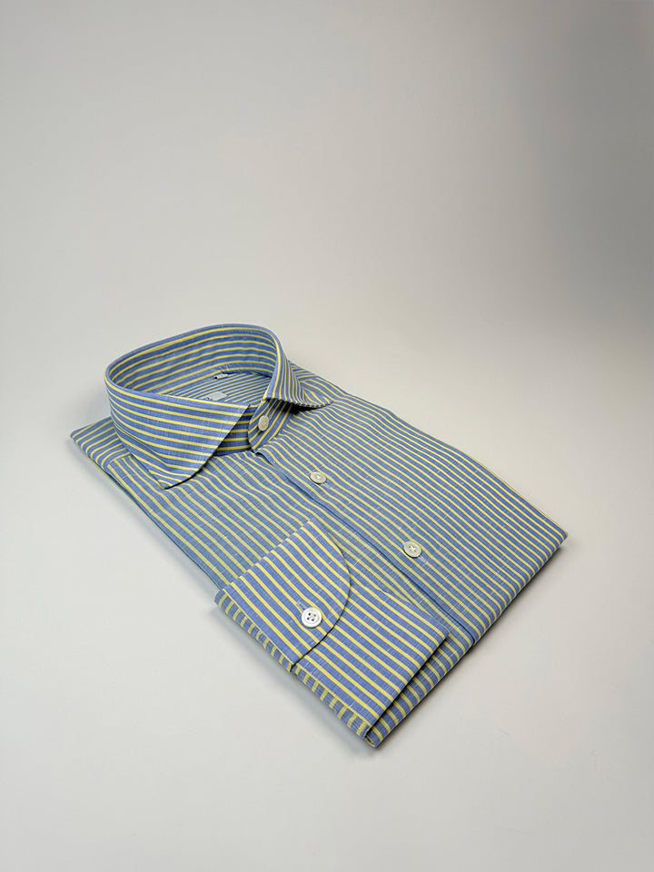 Striped Linen-Cotton Dress Shirt - Yellow & Blue