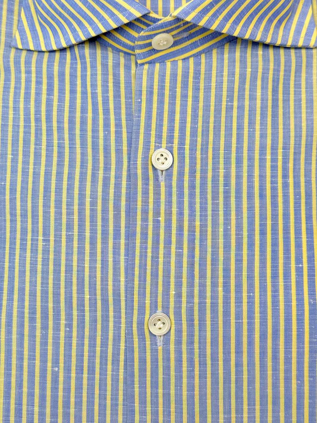 Striped Linen-Cotton Dress Shirt - Yellow & Blue