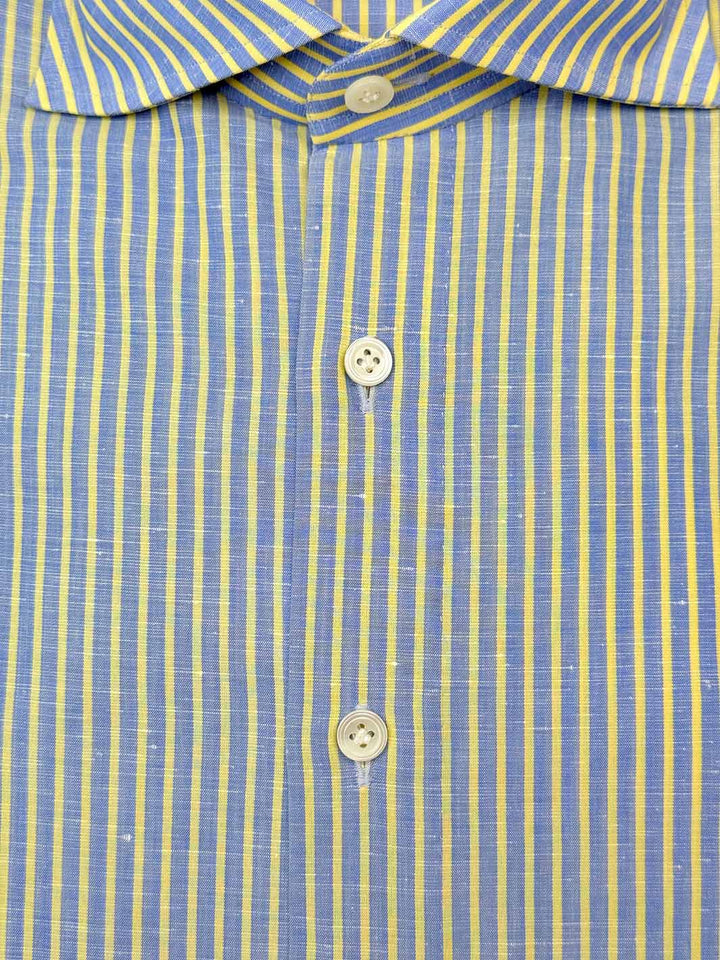 Striped Linen-Cotton Dress Shirt - Yellow & Blue